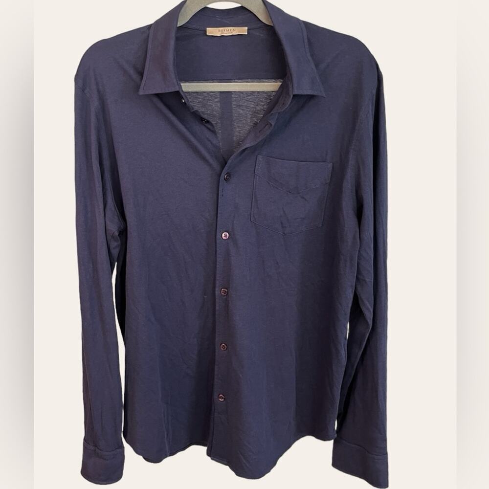 Beymen Collection Womens Navy Blue Jersey Long Sleeve Button Up Shirt Large